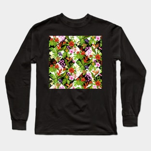 Black and White Tropical Flora Long Sleeve T-Shirt